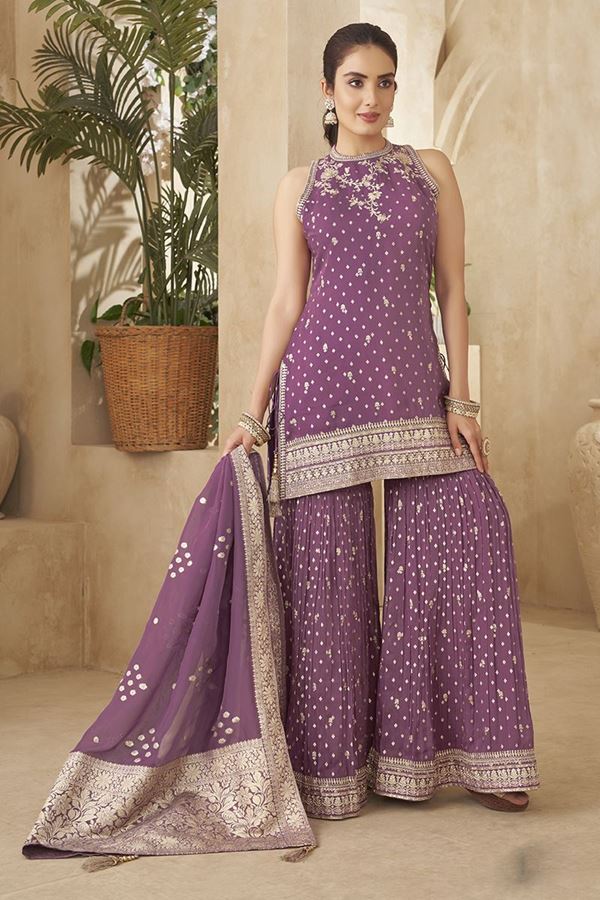 Picture of Heavenly Lavender Designer Gharara Suit for Engagement, Reception, Festivals, Sangeet, and Parties