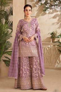 Picture of Lovely Purple Designer Palazzo Suit for Wedding, Reception, Festivals, Sangeet, and Parties