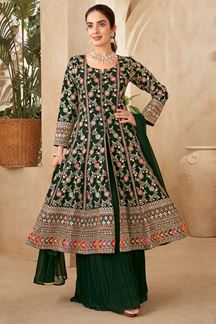 Picture of Charming Green Designer Palazzo Suit for Mehendi, Wedding, Reception, Festivals, Sangeet, and Parties