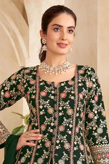 Picture of Charming Green Designer Palazzo Suit for Mehendi, Wedding, Reception, Festivals, Sangeet, and Parties