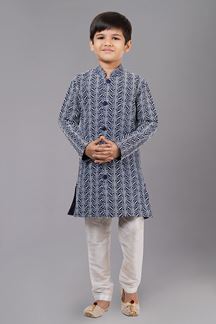 Picture of Artistic Navy Blue Designer Kid’s Kurta Pajama for Engagement, Reception, Festivals, Sangeet, and Parties