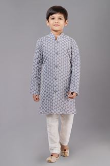Picture of Classy Grey Designer Kid’s Kurta Pajama for Engagement, Reception, Festivals, Sangeet, and Parties