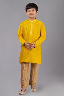 Picture of Classy Yellow Designer Kid’s Kurta Pajama for Haldi, Wedding, Reception, Festivals, Sangeet, and Parties