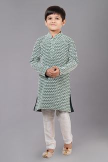 Picture of Charming Rama Green Designer Kid’s Kurta Pajama for Engagement, Reception, Festivals, Sangeet, and Parties