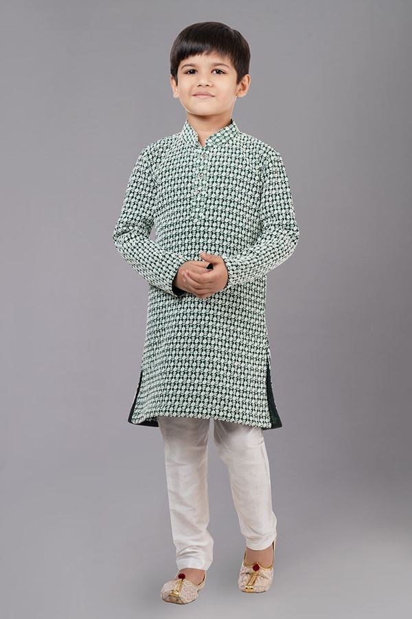 Picture of Charming Rama Green Designer Kid’s Kurta Pajama for Engagement, Reception, Festivals, Sangeet, and Parties
