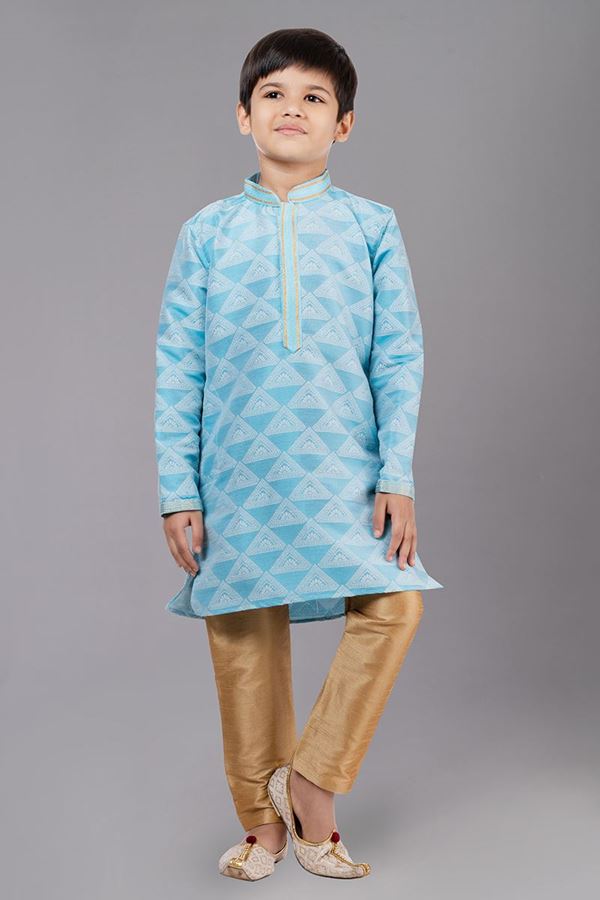 Picture of Artistic Sea Green Designer Kid’s Kurta Pajama for Engagement, Reception, Festivals, Sangeet, and Parties