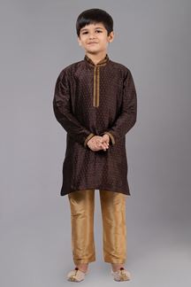 Picture of Exuberant Coffee Designer Kid’s Kurta Pajama for Engagement, Wedding, Reception, Festivals, Sangeet, and Parties