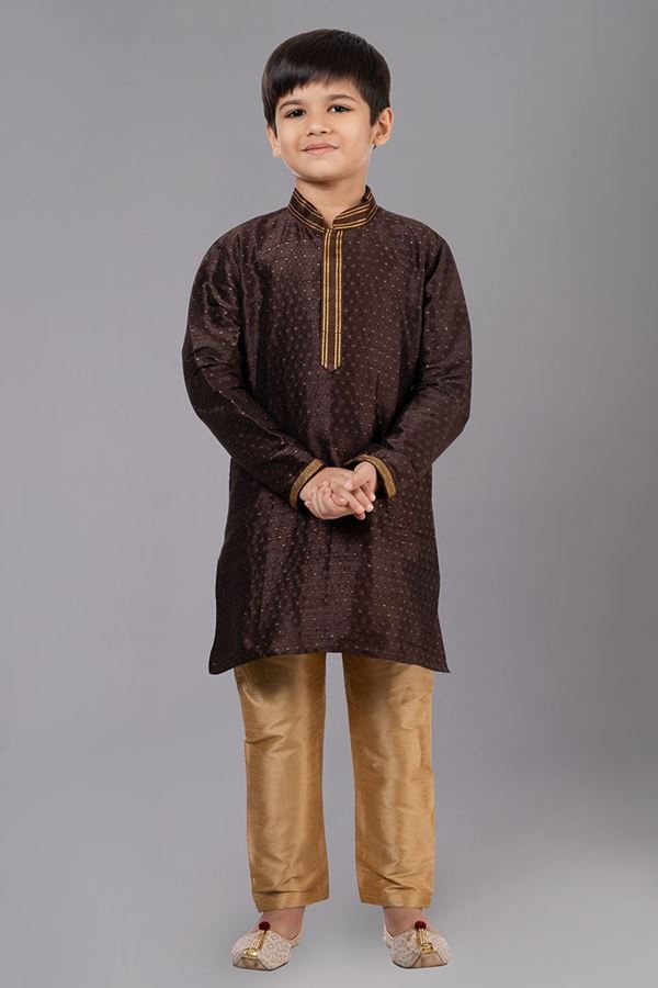 Picture of Exuberant Coffee Designer Kid’s Kurta Pajama for Engagement, Wedding, Reception, Festivals, Sangeet, and Parties