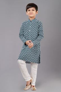 Picture of Impressive Rama Green Designer Kid’s Kurta Pajama for Engagement, Reception, Festivals, Sangeet, and Parties