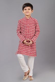 Picture of Magnificent Red Designer Kid’s Kurta Pajama for Engagement, Wedding, Reception, Festivals, Sangeet, and Parties