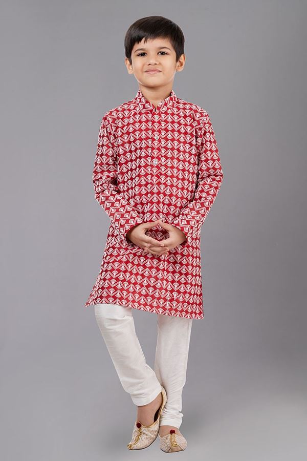 Picture of Magnificent Red Designer Kid’s Kurta Pajama for Engagement, Wedding, Reception, Festivals, Sangeet, and Parties