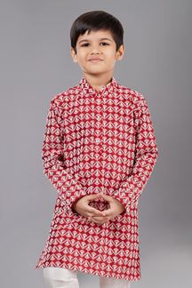 Picture of Magnificent Red Designer Kid’s Kurta Pajama for Engagement, Wedding, Reception, Festivals, Sangeet, and Parties
