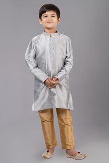 Picture of Exquisite Grey Designer Kid’s Kurta Pajama for Engagement, Reception, Festivals, Sangeet, and Parties