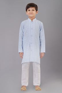 Picture of Appealing Light Grey Designer Kid’s Kurta Pajama for Engagement, Reception, Festivals, Sangeet, and Parties
