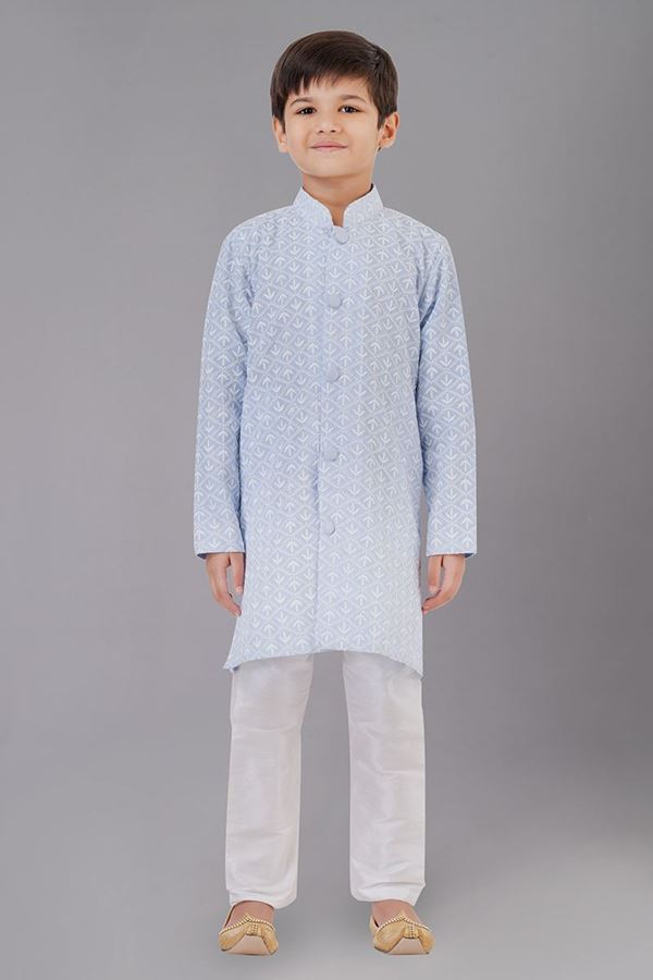Picture of Appealing Light Grey Designer Kid’s Kurta Pajama for Engagement, Reception, Festivals, Sangeet, and Parties