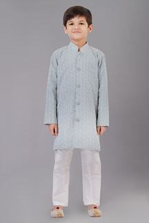 Picture of  Majestic Mint Green Designer Kid’s Kurta Pajama for Engagement, Reception, Festivals, Sangeet, and Parties