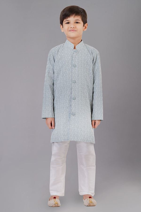 Picture of  Majestic Mint Green Designer Kid’s Kurta Pajama for Engagement, Reception, Festivals, Sangeet, and Parties