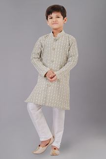 Picture of Spectacular Grey Designer Kid’s Kurta Pajama for Engagement, Reception, Festivals, Sangeet, and Parties