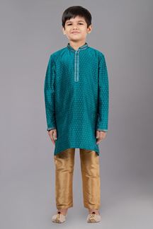Picture of Impressive Green Designer Kid’s Kurta Pajama for Engagement, Wedding, Reception, Festivals, Sangeet, and Parties