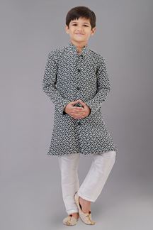 Picture of Charismatic Rama Green Designer Kid’s Kurta Pajama for Engagement, Reception, Festivals, Sangeet, and Parties