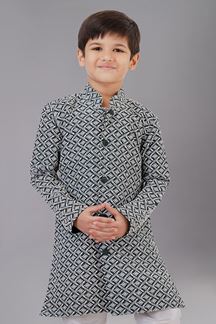 Picture of Charismatic Rama Green Designer Kid’s Kurta Pajama for Engagement, Reception, Festivals, Sangeet, and Parties