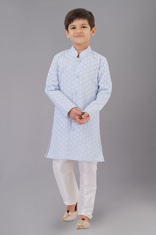 Picture of Captivating Sky Blue Designer Kid’s Kurta Pajama for Engagement, Reception, Festivals, Sangeet, and Parties
