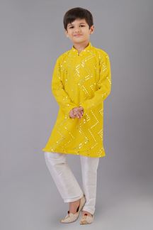 Picture of Dashing Yellow Designer Kid’s Kurta Pajama for Haldi, Reception, Festivals, Sangeet, and Parties