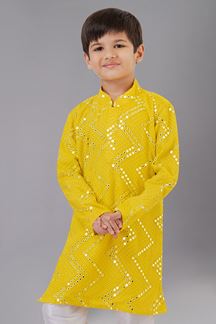 Picture of Dashing Yellow Designer Kid’s Kurta Pajama for Haldi, Reception, Festivals, Sangeet, and Parties