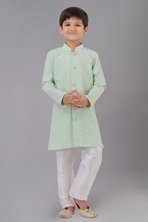 Picture of Fancy Mint Green Designer Kid’s Kurta Pajama for Engagement, Reception, Festivals, Sangeet, and Parties