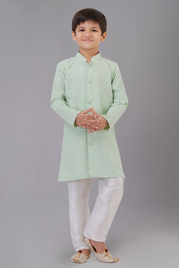 Picture of Fancy Mint Green Designer Kid’s Kurta Pajama for Engagement, Reception, Festivals, Sangeet, and Parties