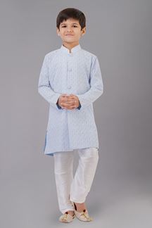 Picture of Royal Sea Blue Designer Kid’s Kurta Pajama for Engagement, Reception, Festivals, Sangeet, and Parties