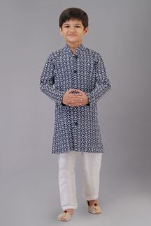 Picture of Splendid Navy Blue Designer Kid’s Kurta Pajama for Engagement, Reception, Festivals, Sangeet, and Parties