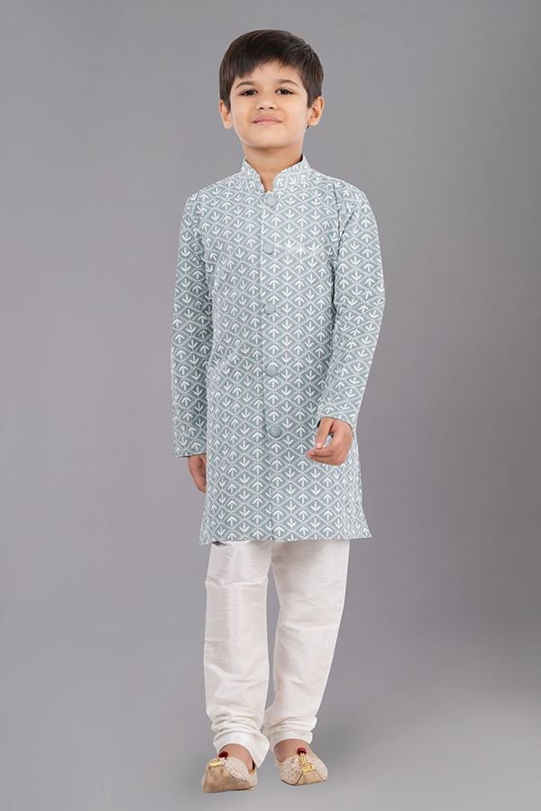 Picture of Spectacular Lime Green Designer Kid’s Kurta Pajama for Engagement, Reception, Festivals, Sangeet, and Parties