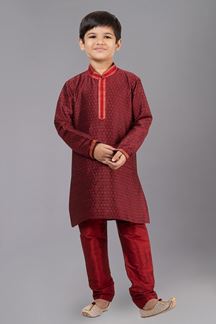 Picture of Stylish Maroon Designer Kid’s Kurta Pajama for Wedding, Reception, Festivals, Sangeet, and Parties