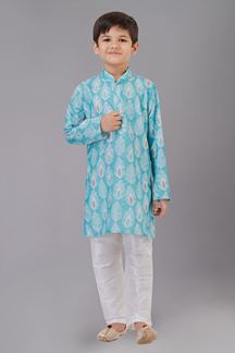 Picture of Classy Sea Green Designer Kid’s Kurta Pajama for Engagement, Festivals, Sangeet, and Parties