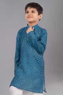 Picture of Stylish Green Designer Kid’s Kurta Pajama for Engagement, Festivals, Sangeet, and Parties