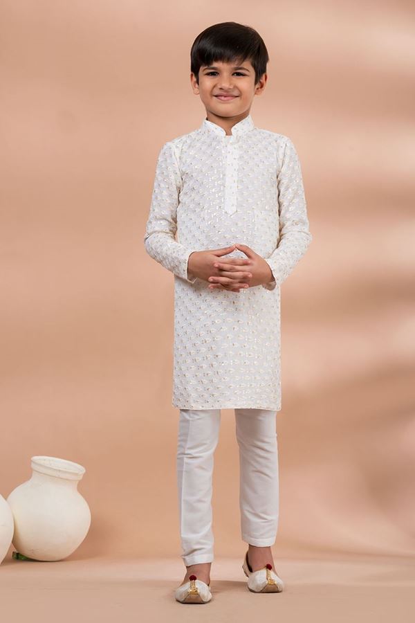 Picture of  Exuberant White Designer Kid’s Kurta Pajama for Festivals, Sangeet, and Parties