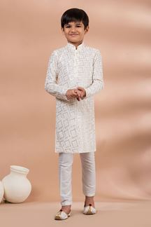 Picture of Exquisite White Designer Kid’s Kurta Pajama for Festivals, Sangeet, and Parties
