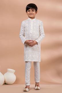 Picture of  Delightful White Designer Kid’s Kurta Pajama for Festivals, Sangeet, and Parties