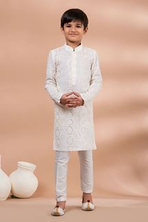 Picture of  Impressive White Designer Kid’s Kurta Pajama for Festivals, Sangeet, and Parties