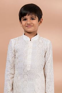 Picture of  Impressive White Designer Kid’s Kurta Pajama for Festivals, Sangeet, and Parties