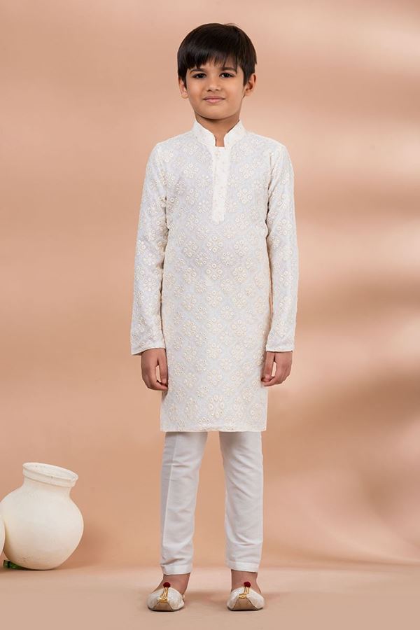Picture of  Magnificent White Designer Kid’s Kurta Pajama for Festivals, Sangeet, and Parties