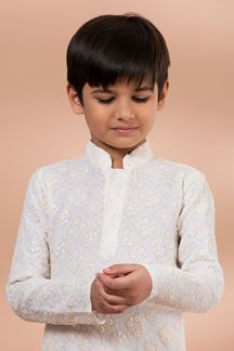 Picture of  Magnificent White Designer Kid’s Kurta Pajama for Festivals, Sangeet, and Parties