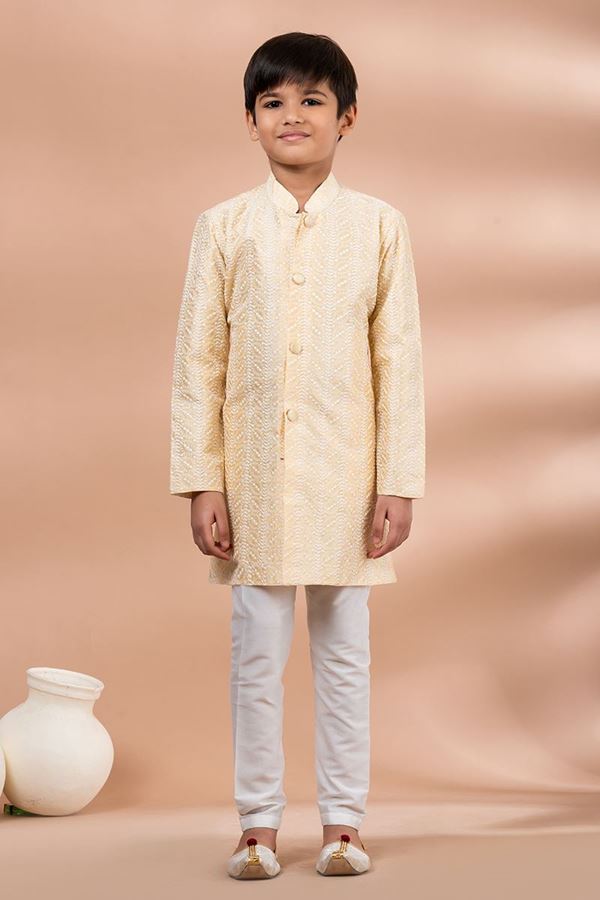 Picture of  Fashionable Gold Designer Kid’s Kurta Pajama for Engagement, Wedding, Reception, Festivals, Sangeet, and Parties