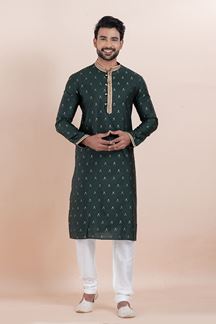 Picture of Appealing Green Designer Men’s Kurta Pyjama for Engagement, Wedding, Reception, Festivals, Sangeet, and Parties