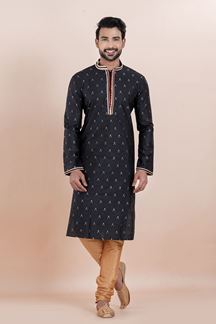 Picture of Majestic Black Designer Men’s Kurta Pyjama for Engagement, Reception, Festivals, Sangeet, and Parties