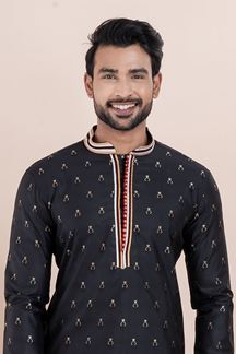 Picture of Majestic Black Designer Men’s Kurta Pyjama for Engagement, Reception, Festivals, Sangeet, and Parties