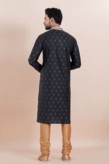 Picture of Majestic Black Designer Men’s Kurta Pyjama for Engagement, Reception, Festivals, Sangeet, and Parties