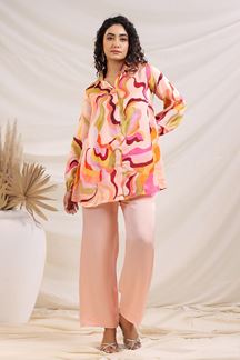 Picture of Alluring Light Pink and Multi Designer Co-Ord Set for Festivals, Sangeet, and Parties