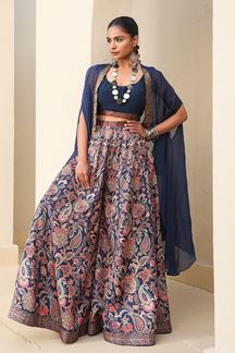 Picture of Ethnic Navy Blue Designer Sharara Suit for Engagement, Reception, Festivals, Sangeet, and Parties